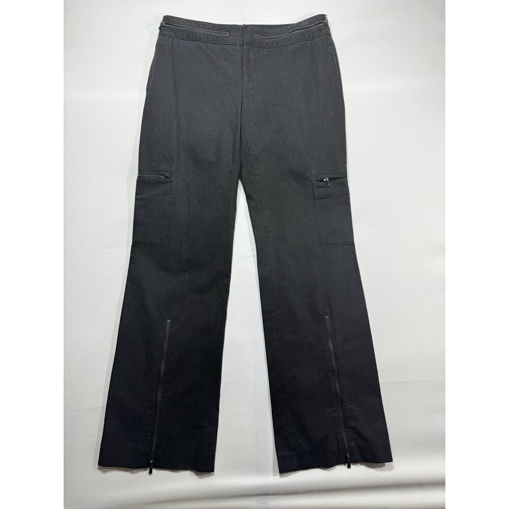 Armani Exchange Women's Straight Leg Zipper Pinstripe Black Pants - 8 (32x32)*